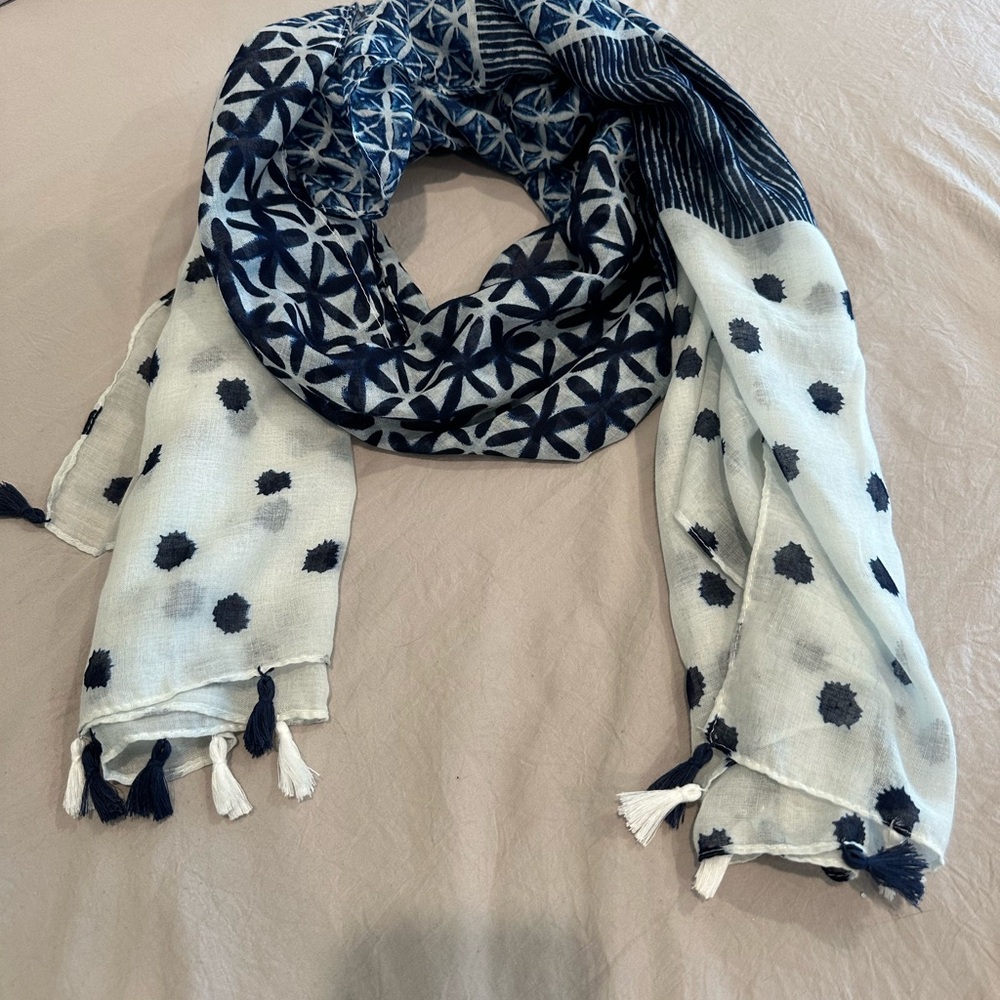 Navy Blue Patterned Accent Scarf - image 4